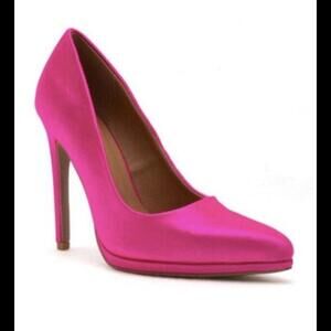 😎🩷ESTATE SALE Hot Pink Satin Platform Stiletto Size 5.5 Qupid